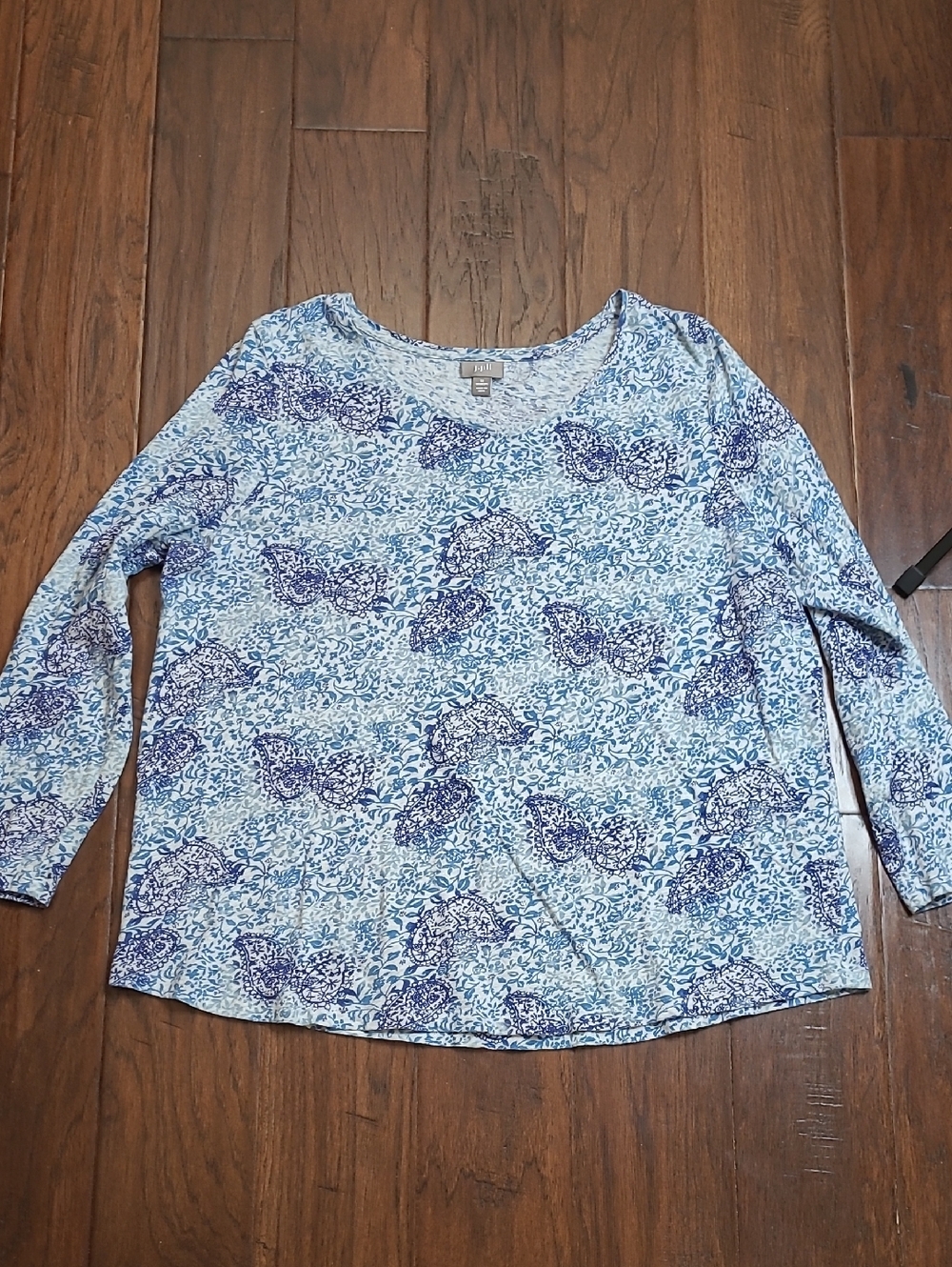 J. Jill Blue Floral Paisley Patterned Long-Sleeve Scoop Neck Top size 1X